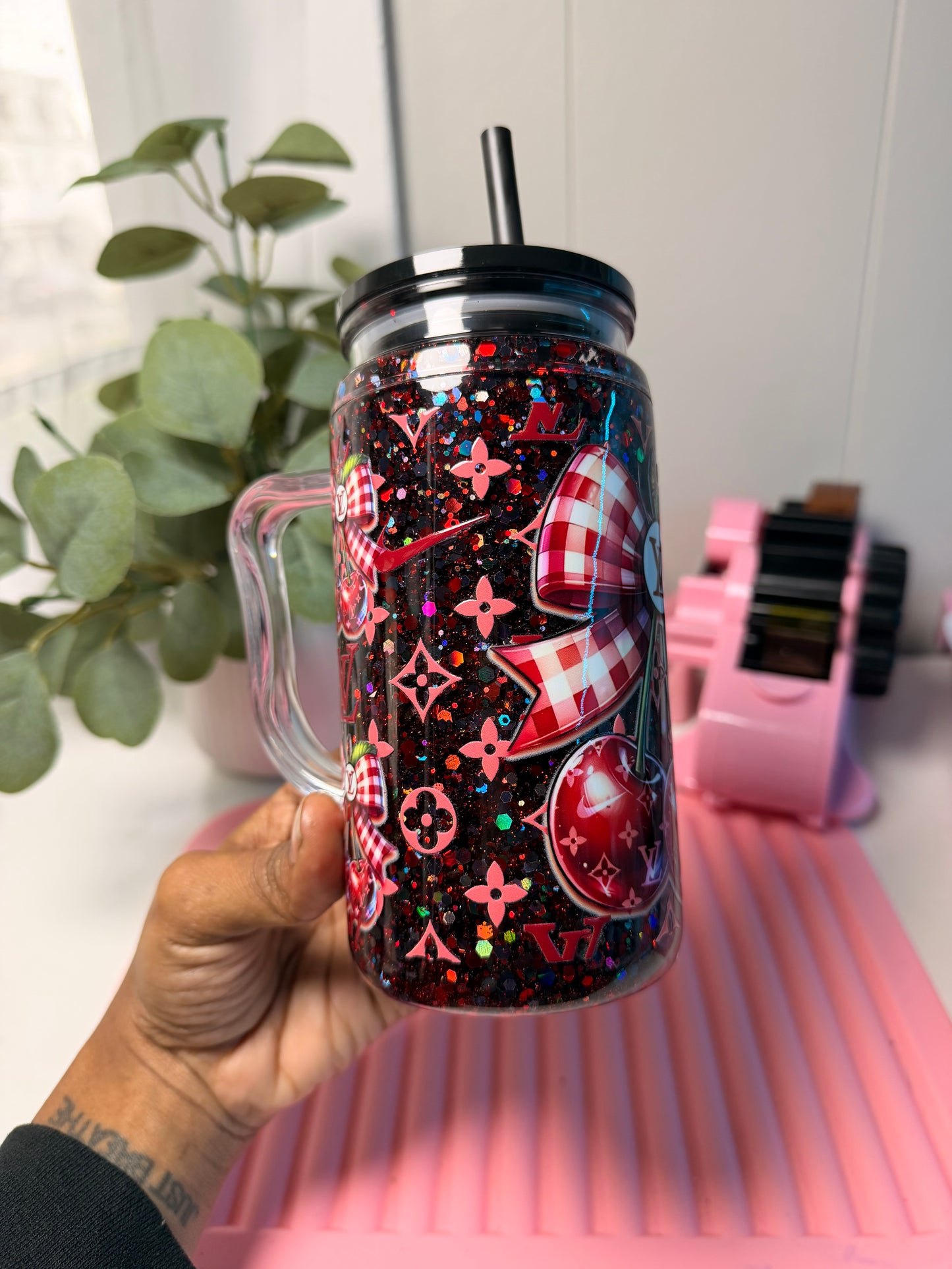 Cherry|LV 16oz Acrylic Snowglobe with handle