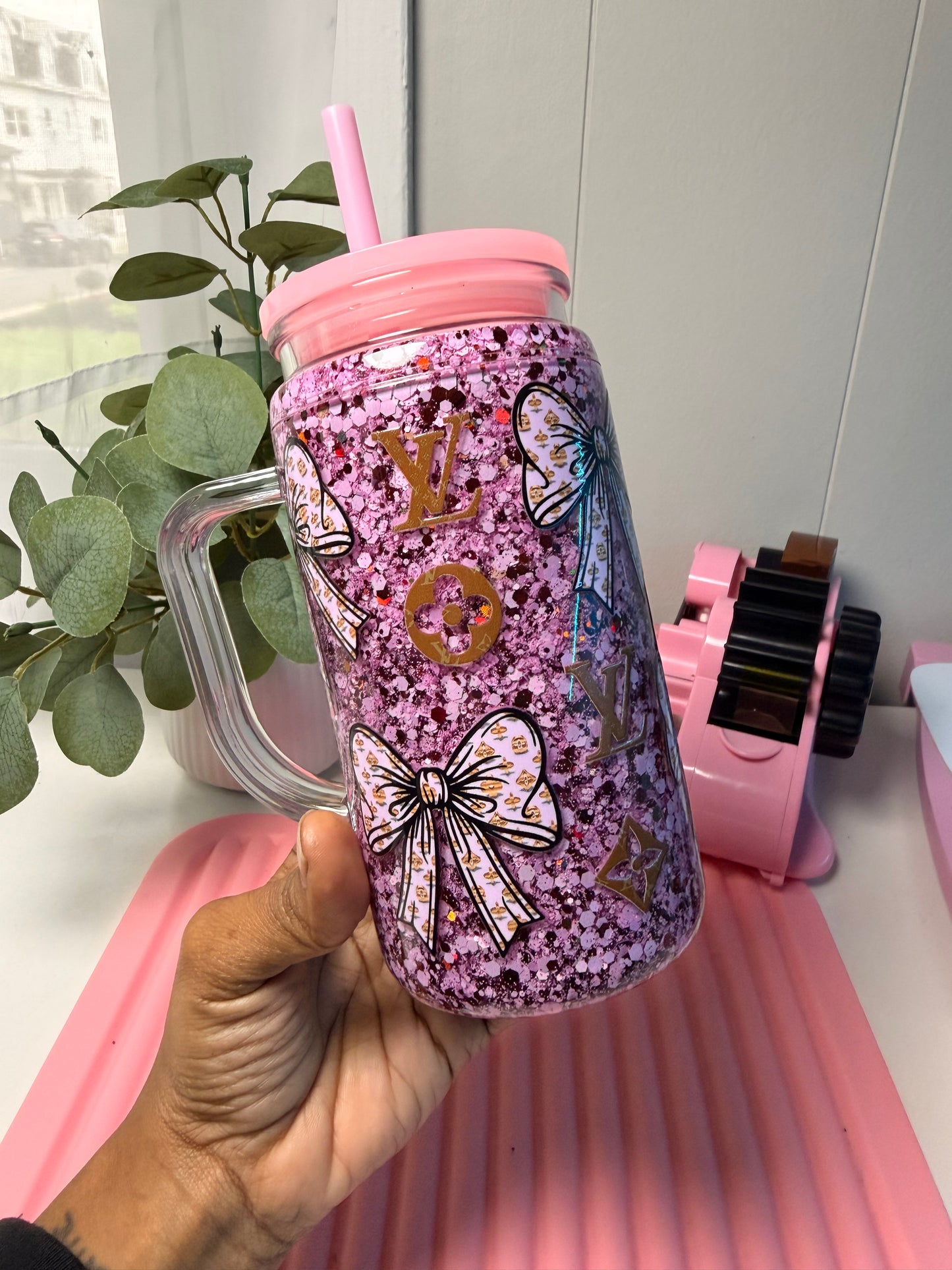 Bows|LV 16oz Acrylic Snowglobe with handle